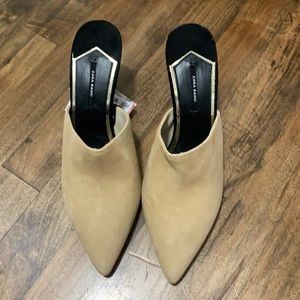 Zara neutral suede mules. Tan and black. Size 39. Fits 8. New with tags